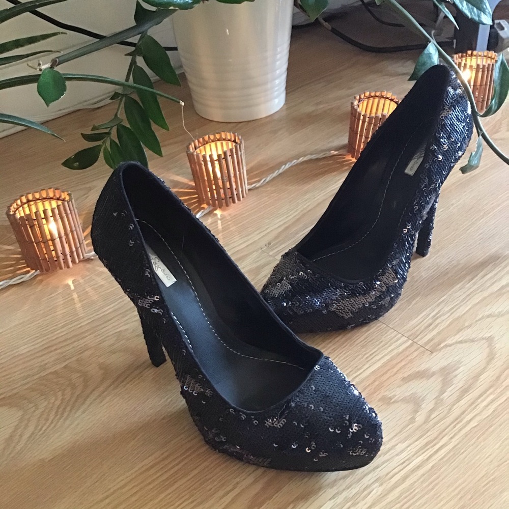 Report Signature Sequin Platform Pumps Size 7 - image 1